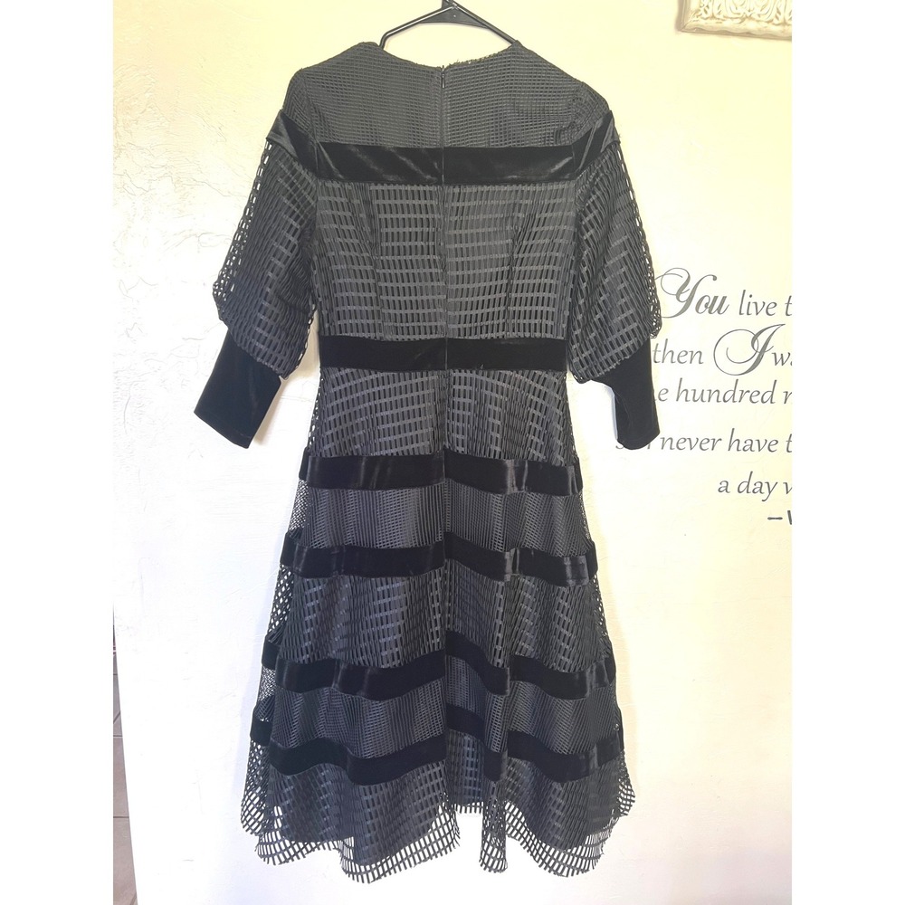Bianco Nero Black Mesh Grid Velvet Dress Balloon Sleeve Goth Avant Garde Dark